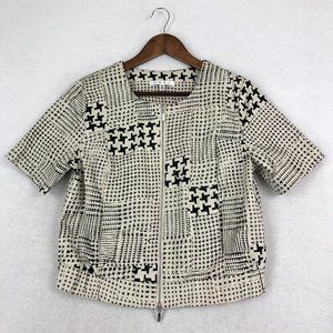CAbi Women's Size Small #931 Coupe Black White Print Short Sleeve Bomber Jacket
